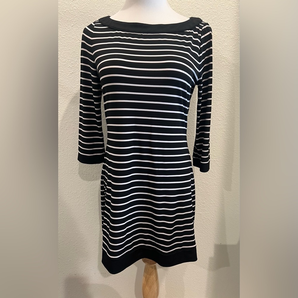 White House Black Market Women’s Striped‎ Boatneck Dress Small Black White WHBM
